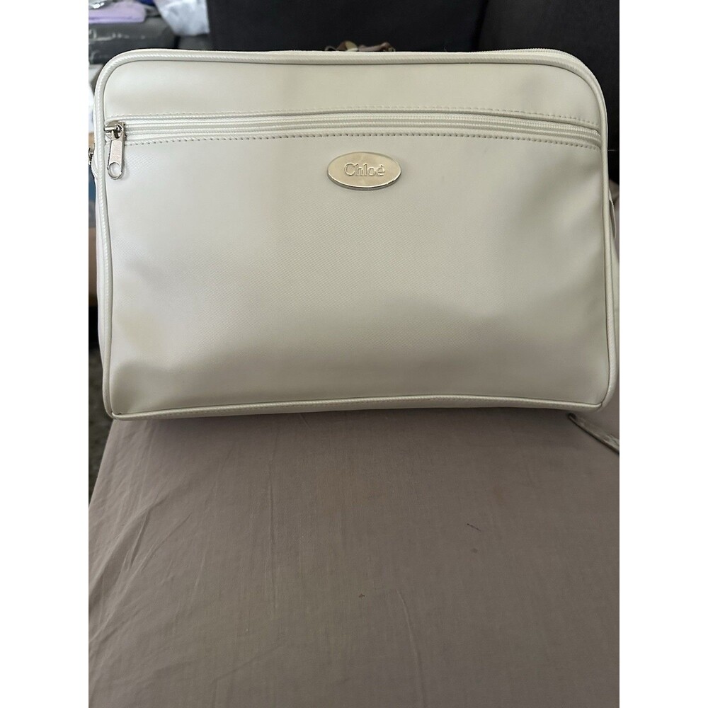 Chloe Vintage Cosmetic/jewelry Bag 12”X8”X3” Ivory Satin Finish Faux Leather